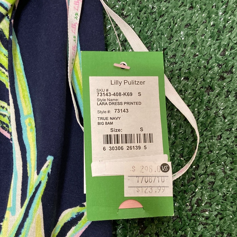 Lilly Pulitzer Tropical Navy & Lime Halter Dress with Chain Detail - Picture 4 of 6